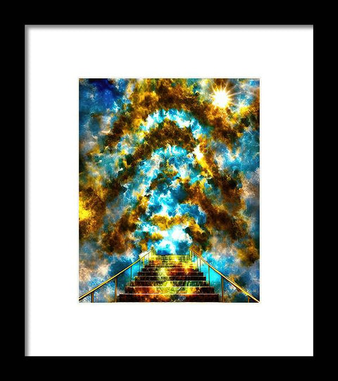 An art print of an abstract decoration standing on a stairway