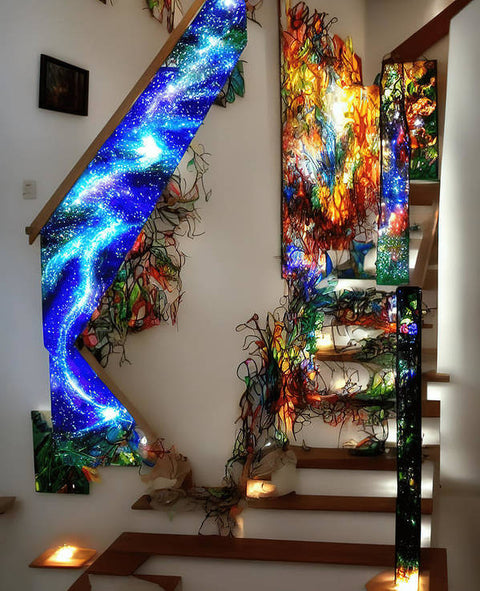 A stairway covered in paintings of stairways and stairs