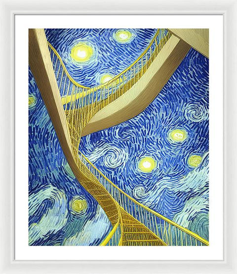 Spiraling Staircase's Moonlit Night - Framed Print