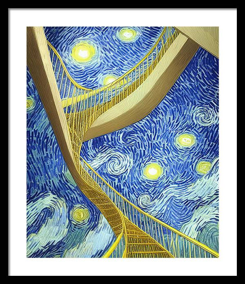 Spiraling Staircase's Moonlit Night - Framed Print