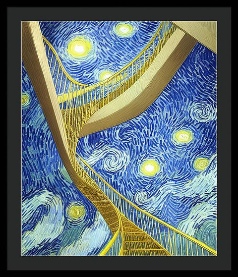 Spiraling Staircase's Moonlit Night - Framed Print