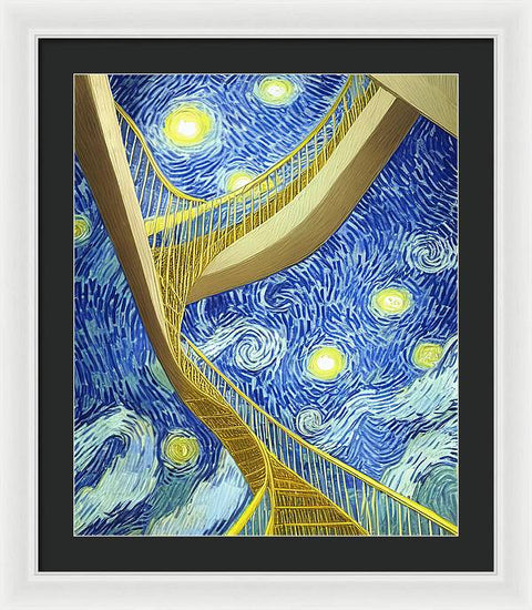 Spiraling Staircase's Moonlit Night - Framed Print