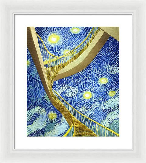 Spiraling Staircase's Moonlit Night - Framed Print