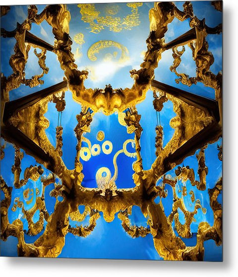 A beautiful painting of a ceiling above a window with a gold and silver mirror at a