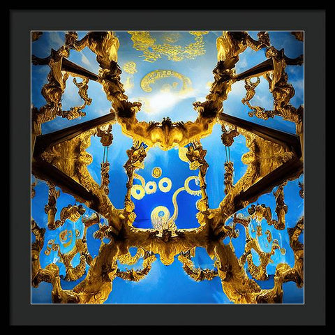 Celestial Glow: Ornate Ceiling Chandelier - Framed Print