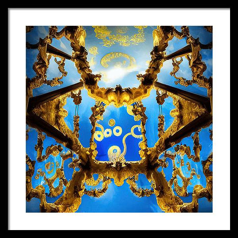 Celestial Glow: Ornate Ceiling Chandelier - Framed Print