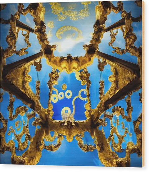The large ornate door to a room with a white and gold dali painting and