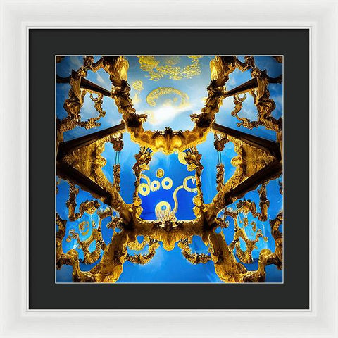 Celestial Glow: Ornate Ceiling Chandelier - Framed Print