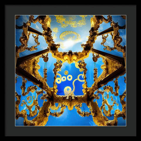 Celestial Glow: Ornate Ceiling Chandelier - Framed Print