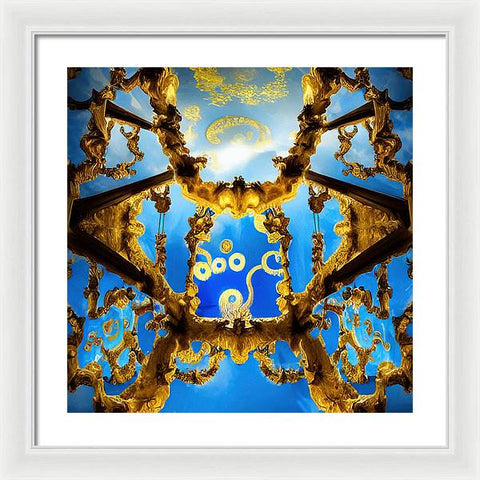 Celestial Glow: Ornate Ceiling Chandelier - Framed Print