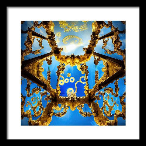 Celestial Glow: Ornate Ceiling Chandelier - Framed Print