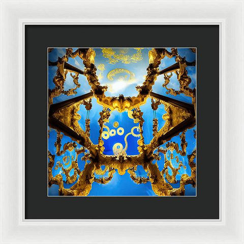 Celestial Glow: Ornate Ceiling Chandelier - Framed Print