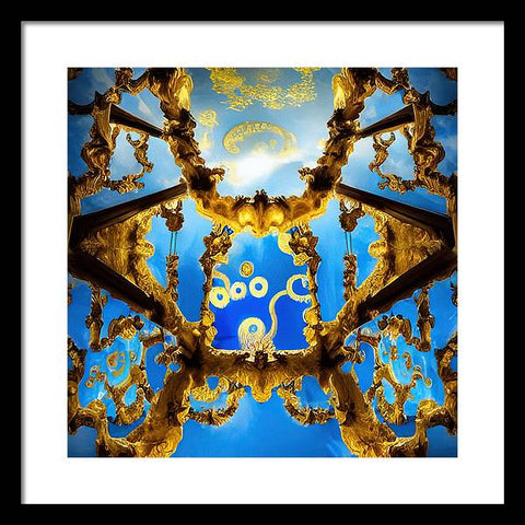 Celestial Glow: Ornate Ceiling Chandelier - Framed Print