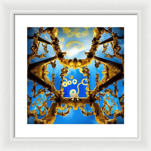 Celestial Glow: Ornate Ceiling Chandelier - Framed Print