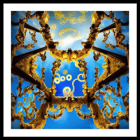 Celestial Glow: Ornate Ceiling Chandelier - Framed Print