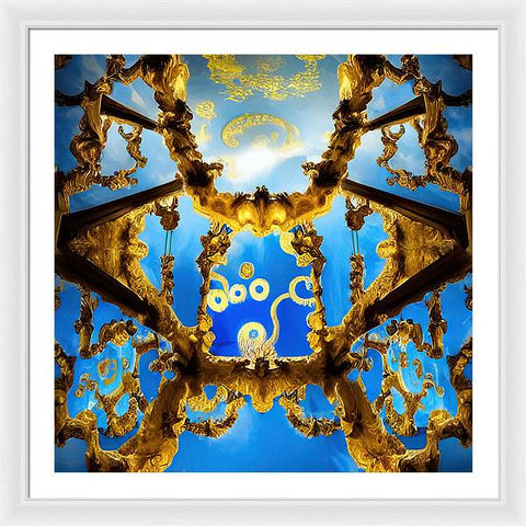 Celestial Glow: Ornate Ceiling Chandelier - Framed Print