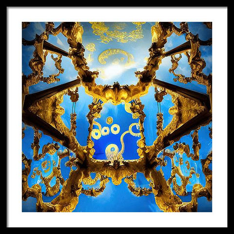 Celestial Glow: Ornate Ceiling Chandelier - Framed Print