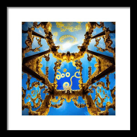 Celestial Glow: Ornate Ceiling Chandelier - Framed Print