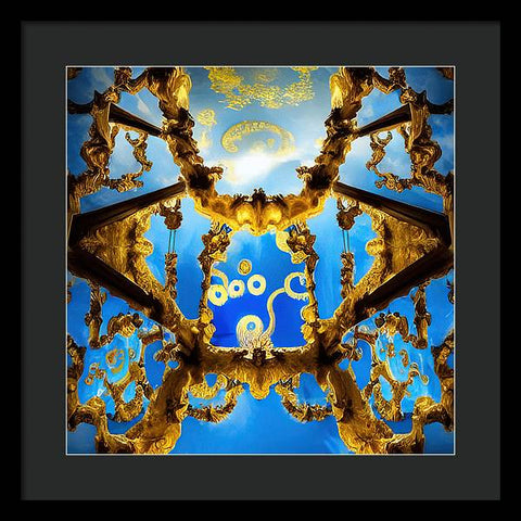 Celestial Glow: Ornate Ceiling Chandelier - Framed Print