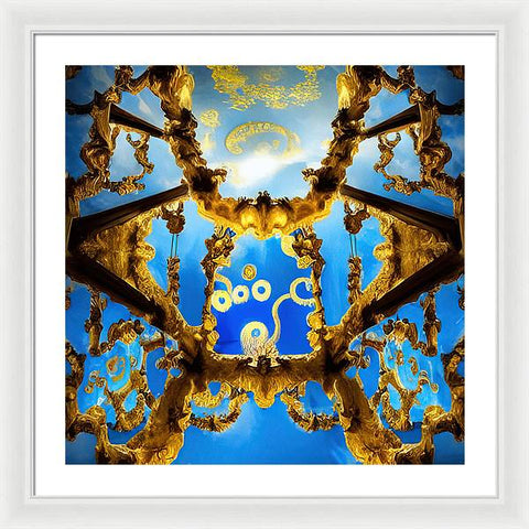 Celestial Glow: Ornate Ceiling Chandelier - Framed Print