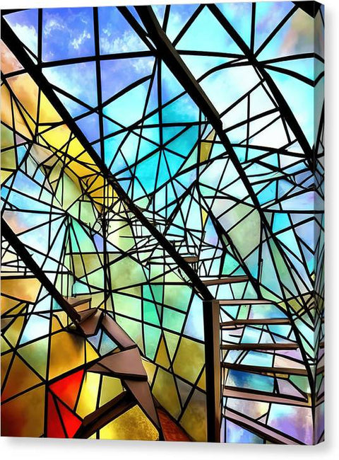 Beautiful stained glass picture from a building with large windows