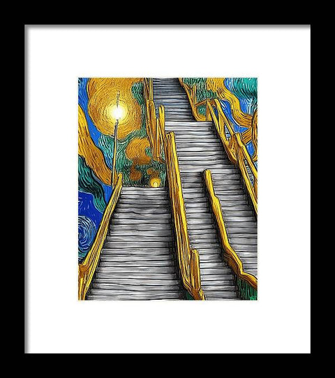 A stairway with colorful stairs lined up side by side and the stairs leading up to