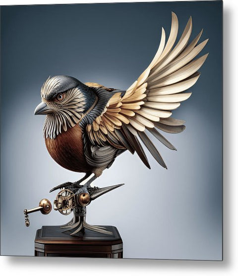 Steampunk Sparrow Bird Art - Metal Print