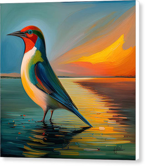 Sunset Bird Painting Unusual - Canvas Print