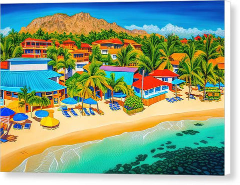 Vibrant Beachfront Hotel Beach Painting - Canvas Print