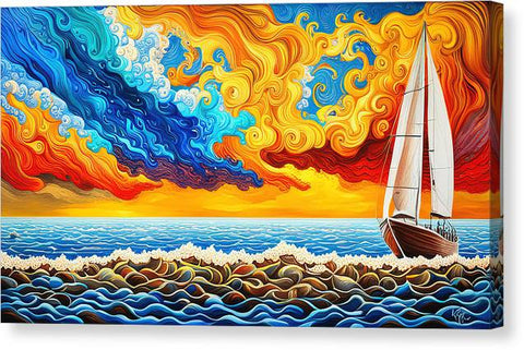 Vibrant Colorful Nautical Art with Vibrant Sky - Canvas Print