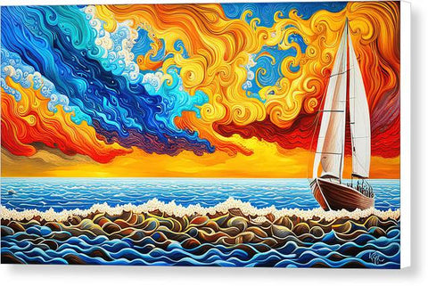 Vibrant Colorful Nautical Art with Vibrant Sky - Canvas Print