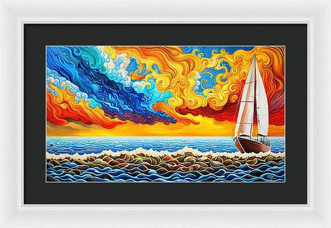 Vibrant Colorful Nautical Art with Vibrant Sky - Framed Print