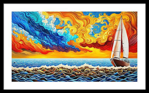 Vibrant Colorful Nautical Art with Vibrant Sky - Framed Print