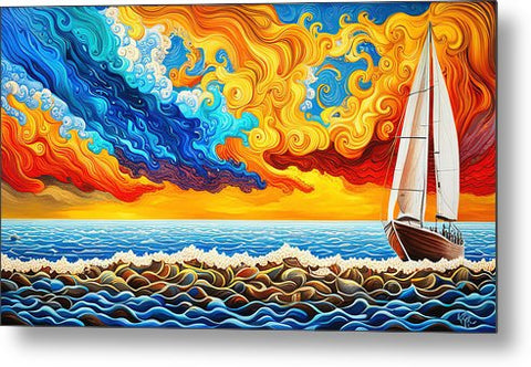 Vibrant Colorful Nautical Art with Vibrant Sky - Metal Print