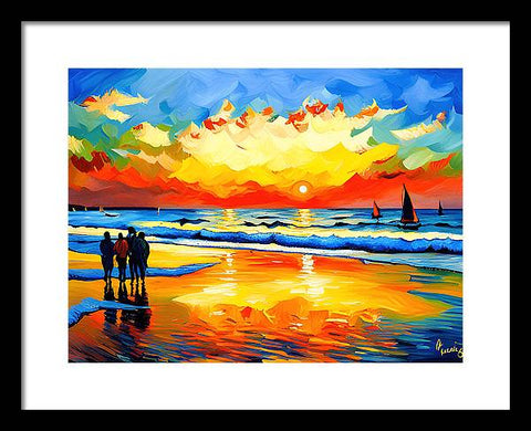 Vibrant Impressionist Beach Painting - Framed Print
