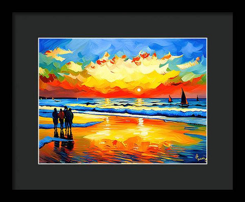 Vibrant Impressionist Beach Painting - Framed Print