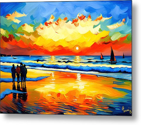 Vibrant Impressionist Beach Painting - Metal Print