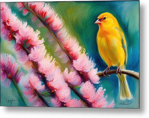 Yellow Bird Colorful Painting - Metal Print