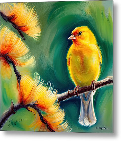 Yellow Bird Painting - Metal Print